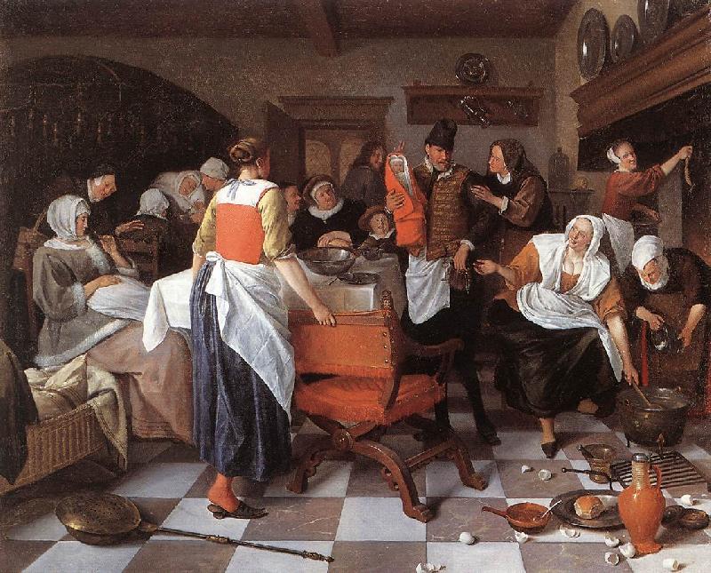 Jan Steen Celebrating the Birth oil painting picture